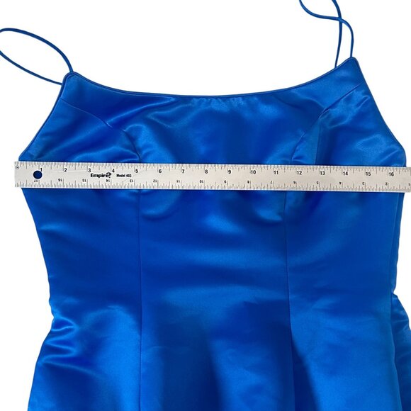 Jovani Blue Satin Sleeveless Rhinestone U Back Mermaid Trumpet Long Dress Sz 10 - Picture 11 of 15